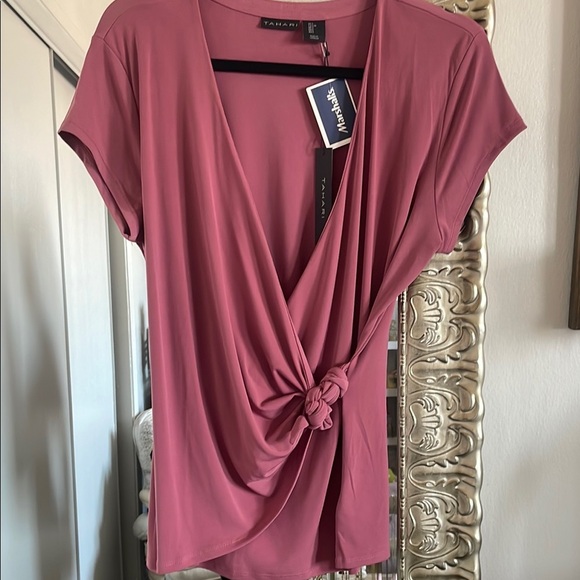 Tahari Pink Wrap Blouse with Tie Front - Picture 1 of 7